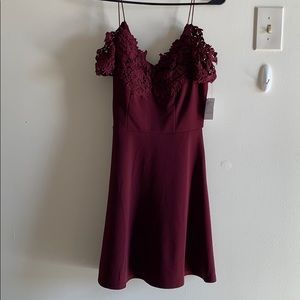 Maroon with straps off the shoulder dress